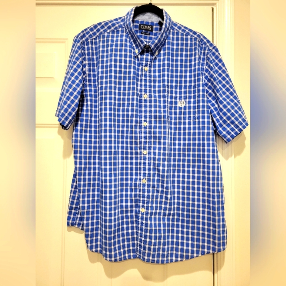 Mens Chaps Plaid Easy Care Button Down Short Sleeve Shirt - Picture 2 of 9